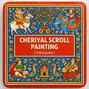 Fridge Magnet :Cheriyal Scroll Painting