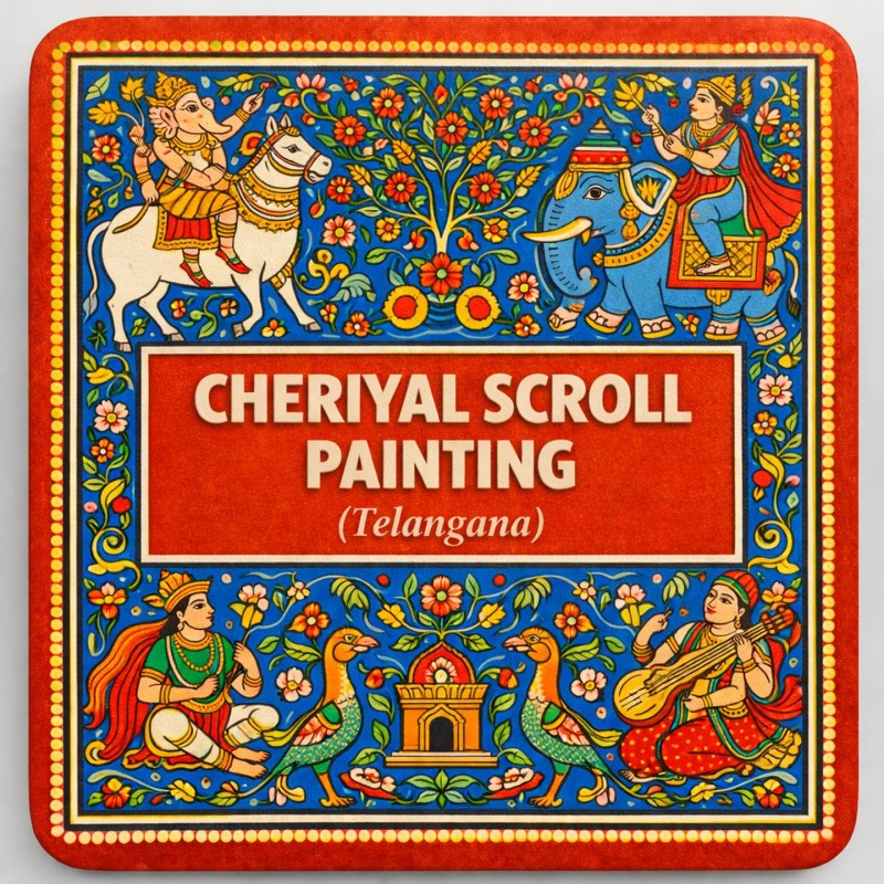 Fridge Magnet :Cheriyal Scroll Painting