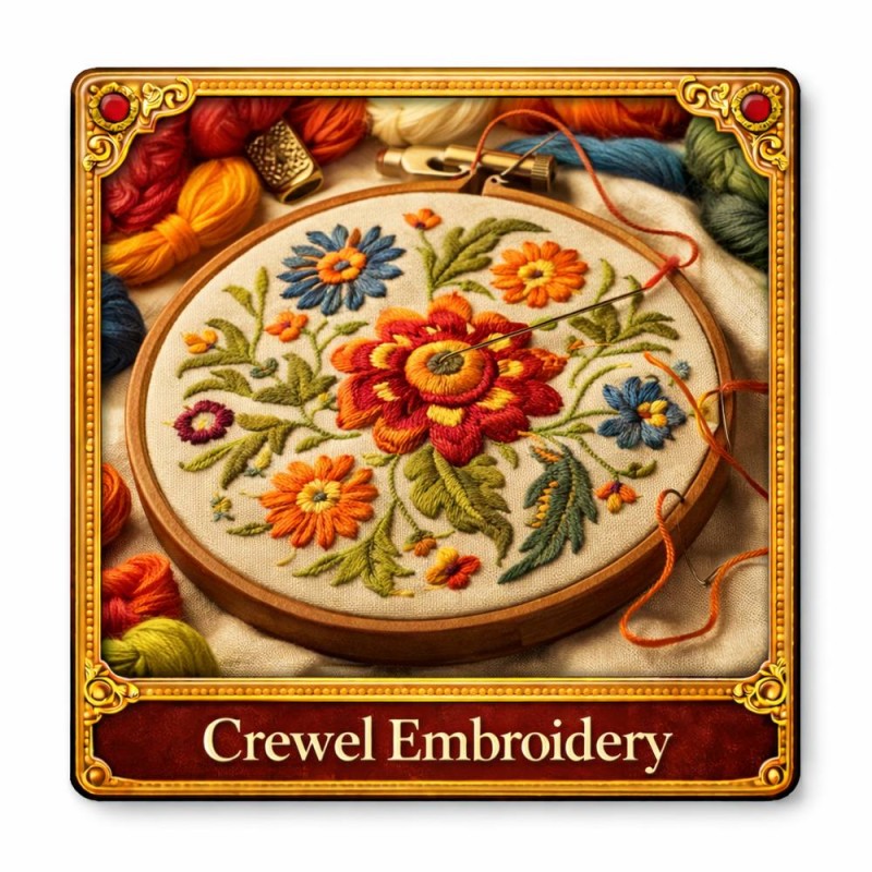 Fridge Magnet :Crewel Embroidery